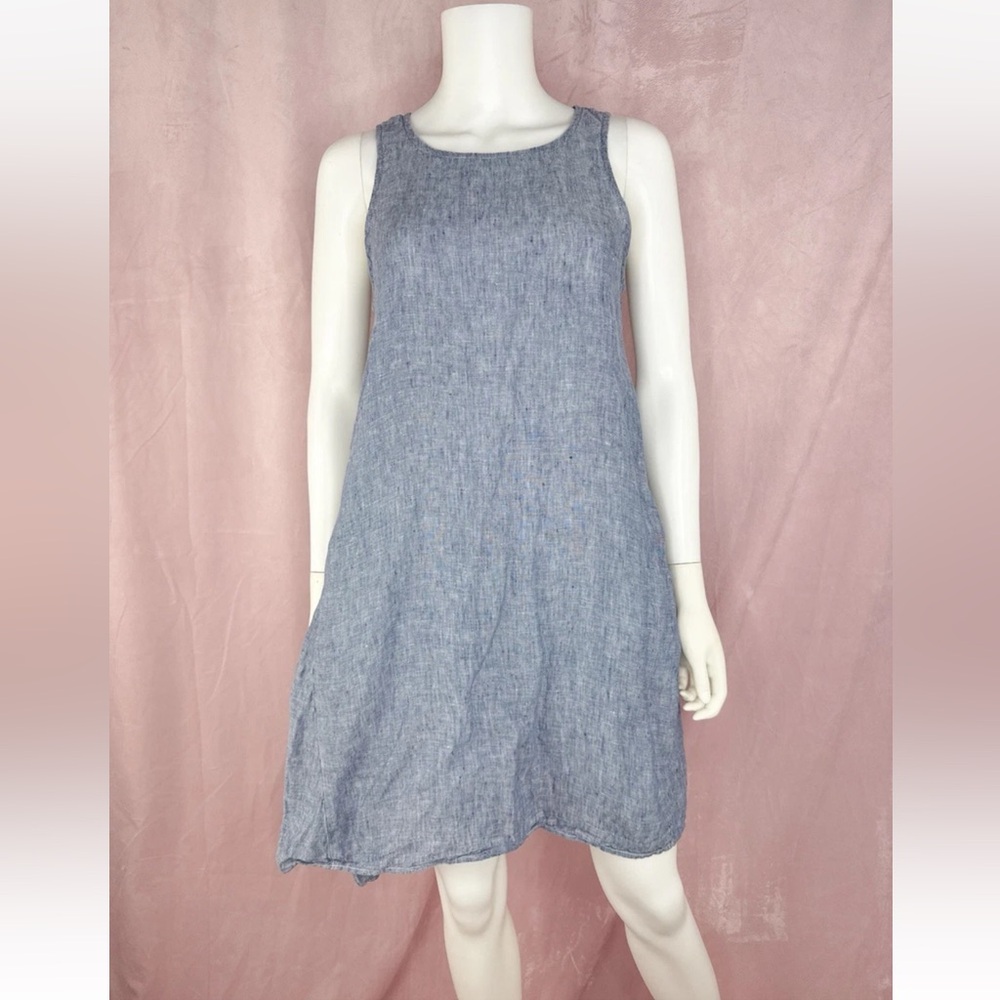 CP Shades Womens Linen Tank Sleeveless Dress Gray Lagenlook Flowy Minimalist XS